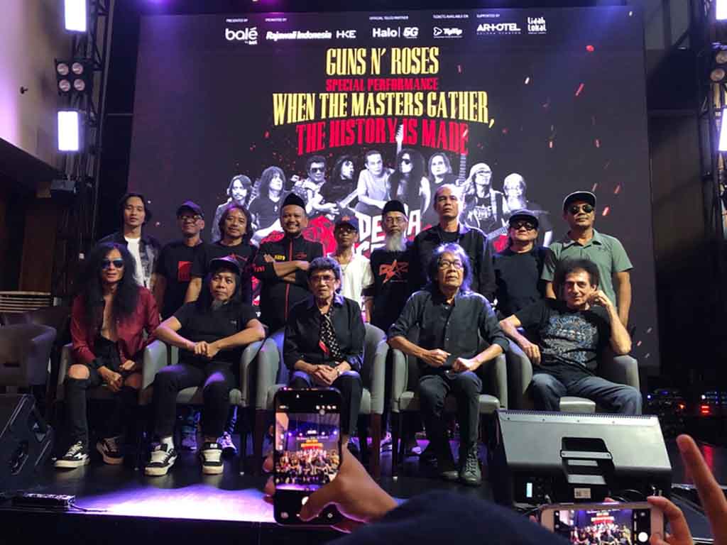Suasana konferensi pers 9 Dewa Gitar opener konser Guns N' Roses di Jakarta 2026. (Foto: Agga)